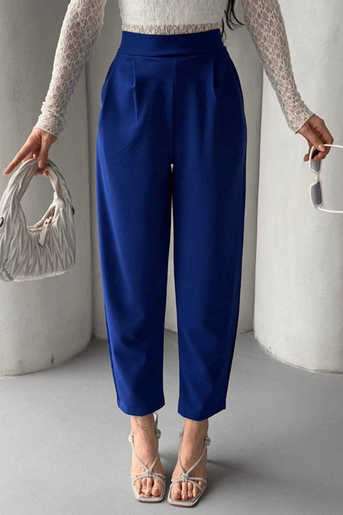 TUA MODA Kadın Scuba Krep Likralı Yan Fermuarlı Lastikli Harem Pantolon