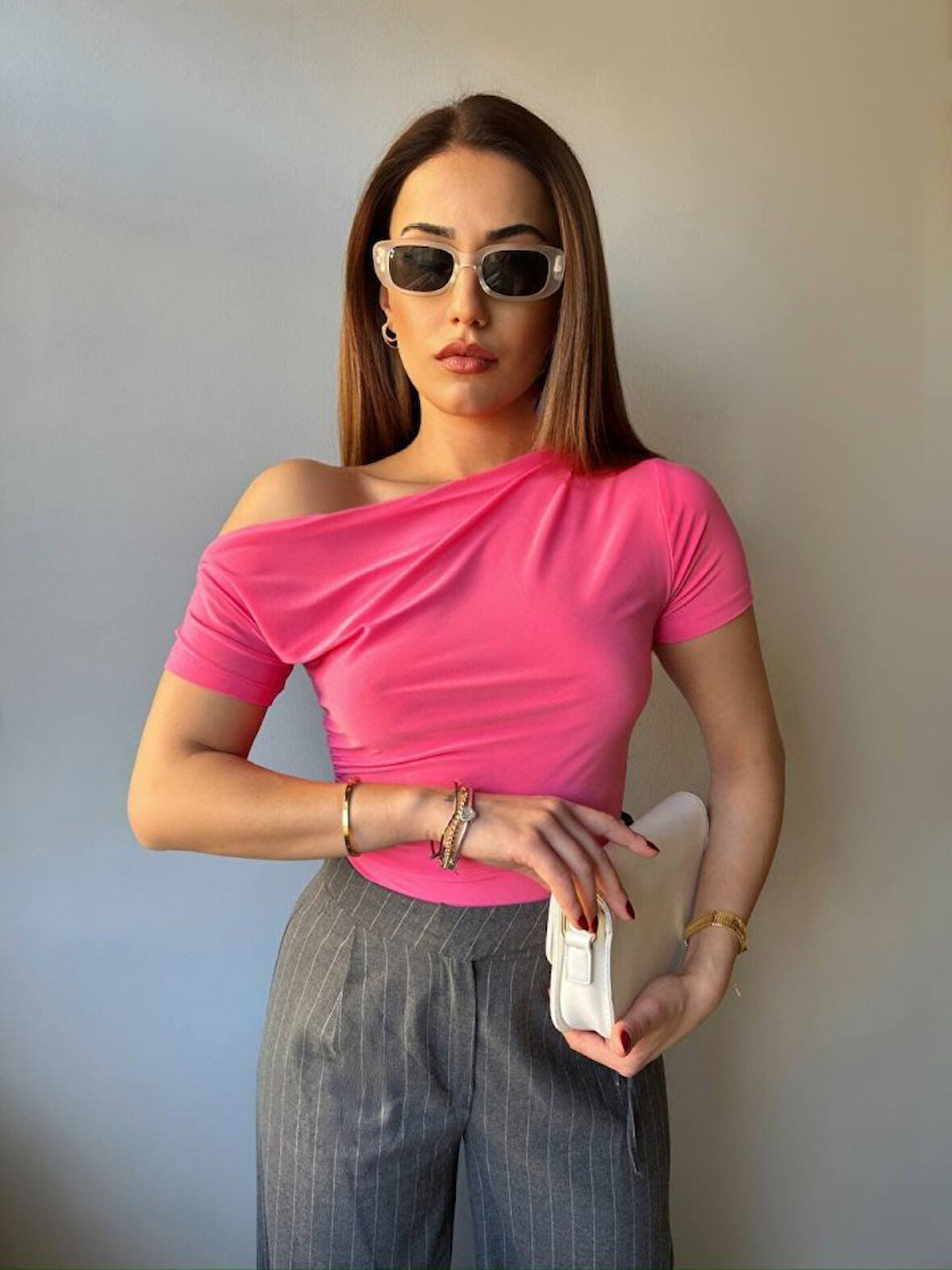 TUA MODA Kadın Sandy Kumaş Düşük Omuz Bluz