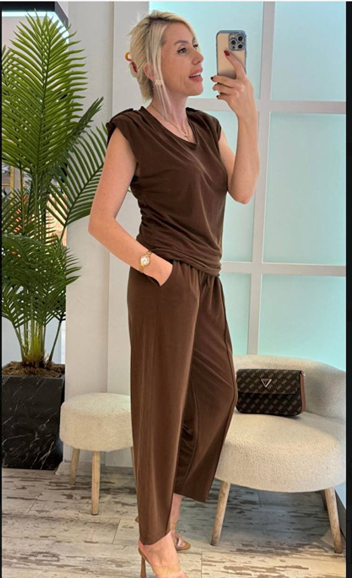 TUA MODA Kadın Vatkalı Düşük Kol Rahat Kesim İkili Takım