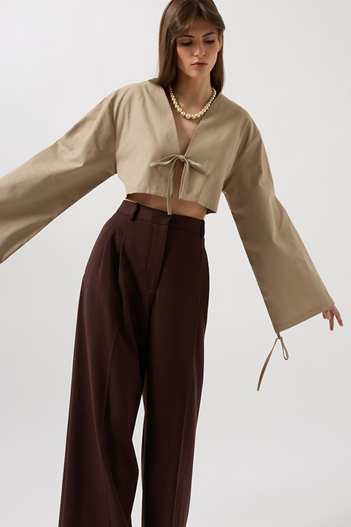 TUA MODA Bağlama Detay Uzun Kol Bluz