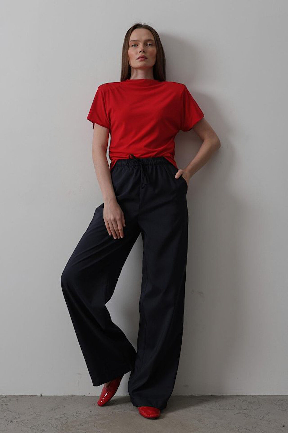 TUA MODA Beli Lastikli Bol Paça Pantolon - Lacivert