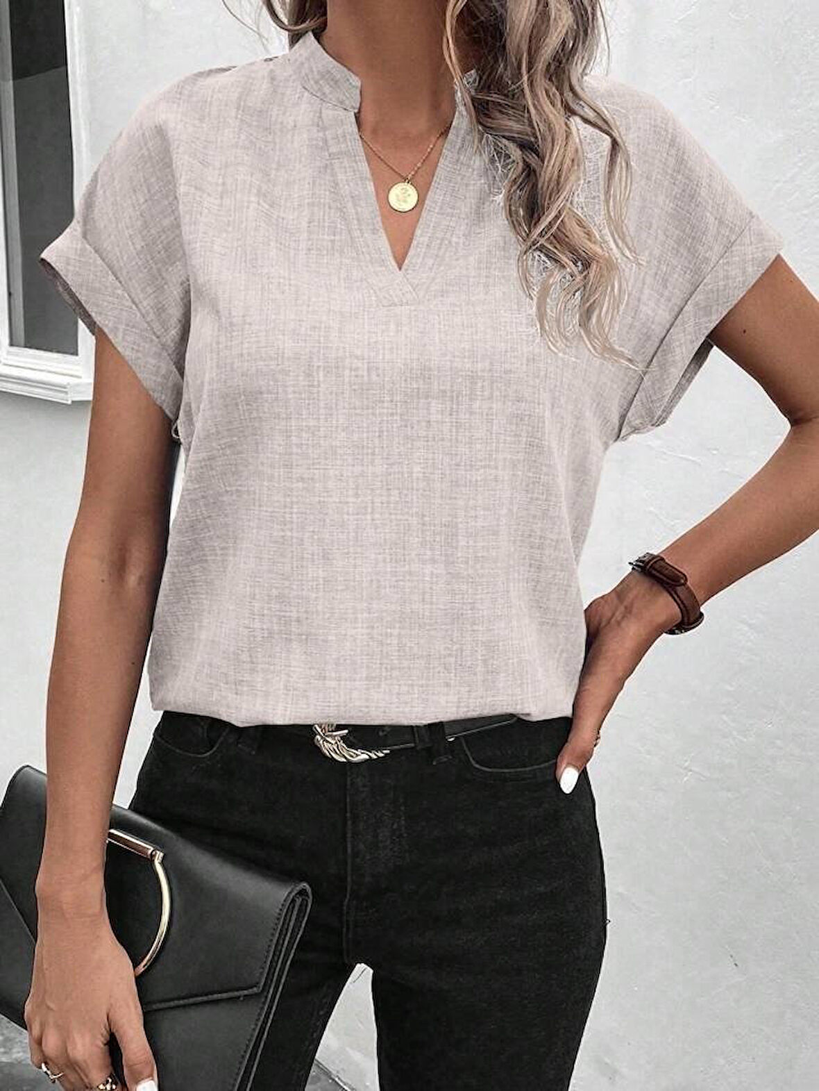TUA MODA Kadın Kısa Kollu Hakim Yaka Sofya Bluz
