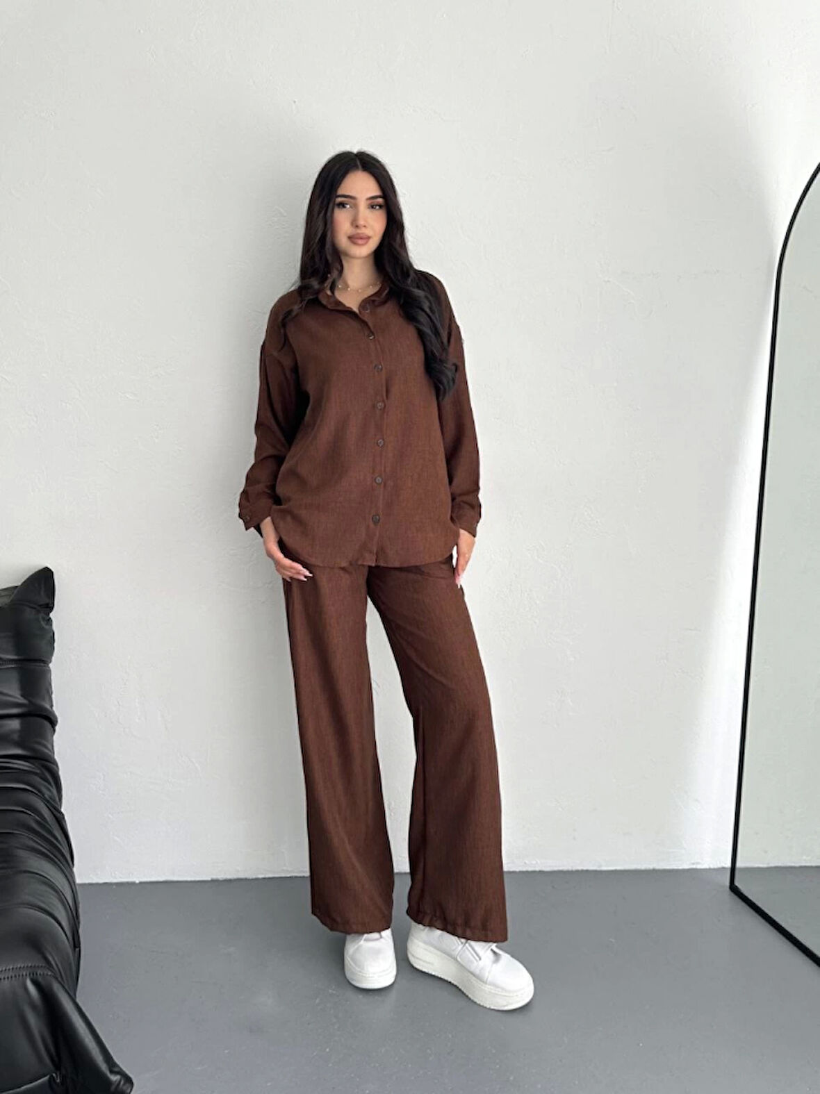 TUA MODA Gömlek Pantolon Ikili Takım - Kahverengi