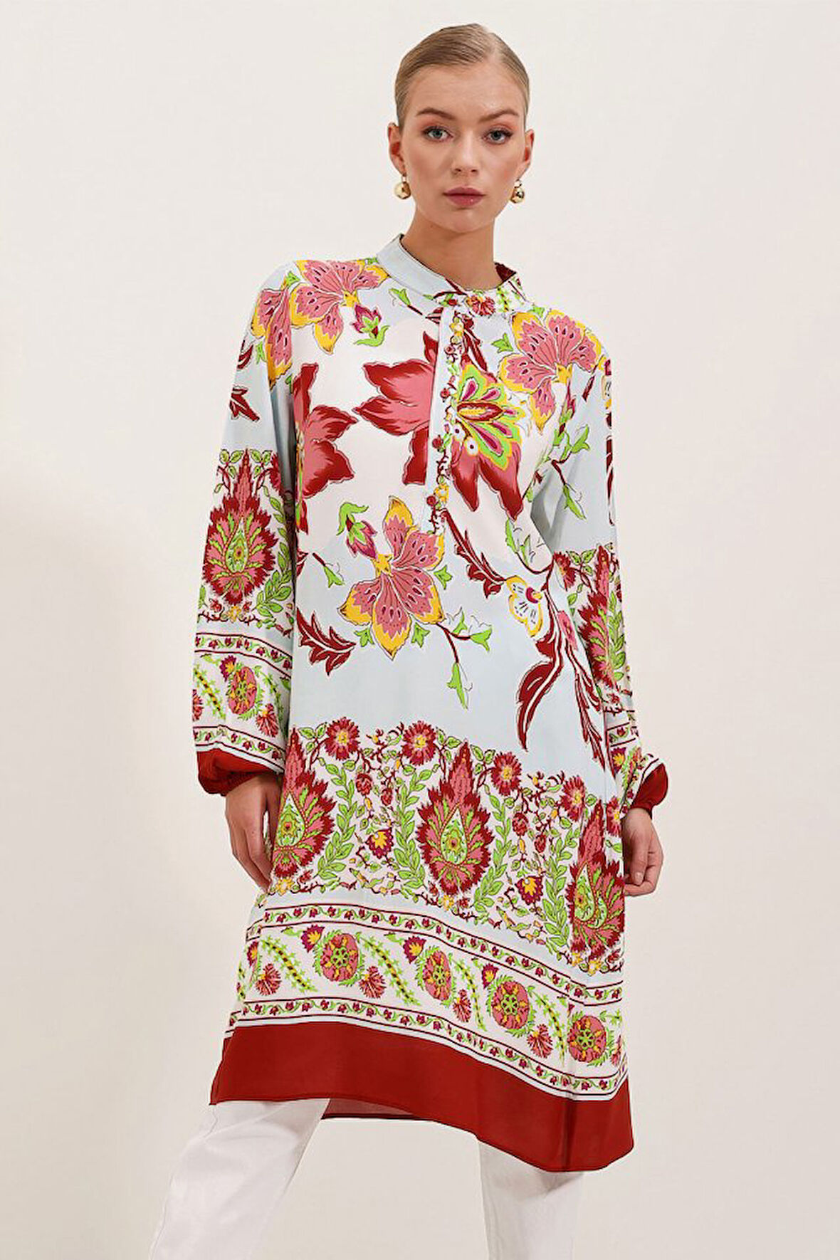 TUA MODA 5903 Desenli Viskon Elbise - Bordo