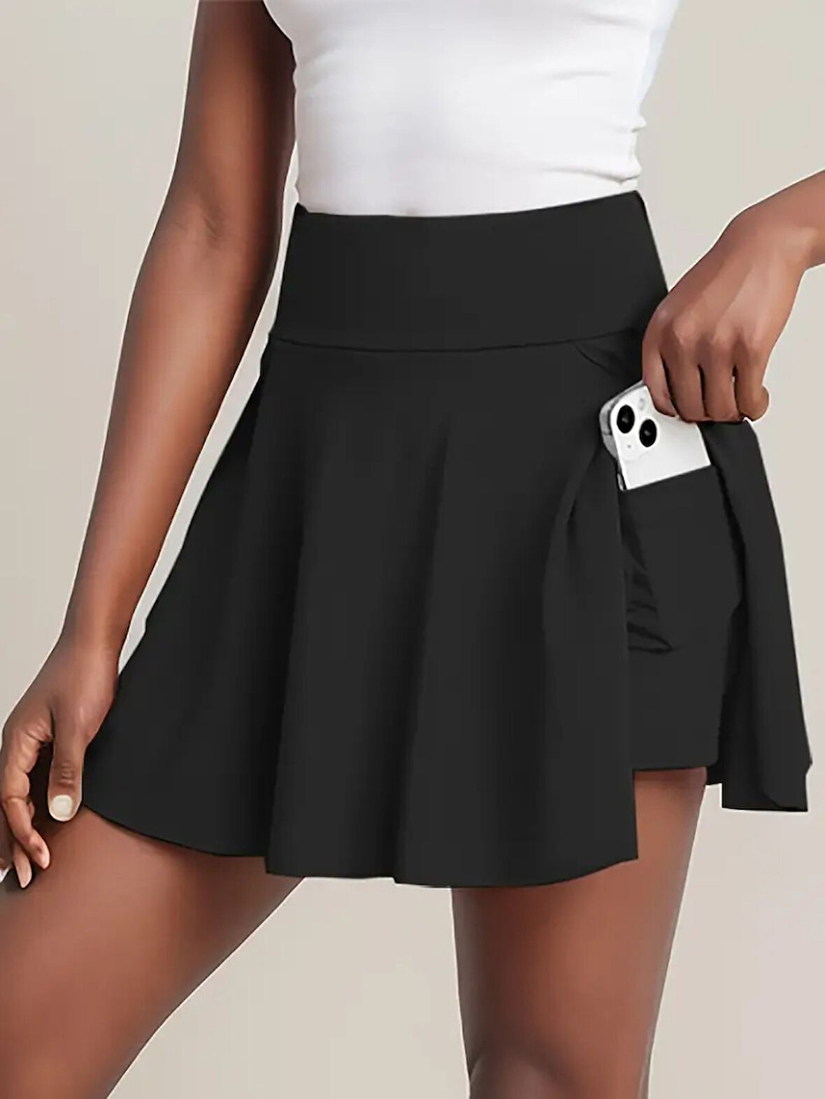 TUA MODA Kadın Yüksek Bel Cepli Sandy Short Etek