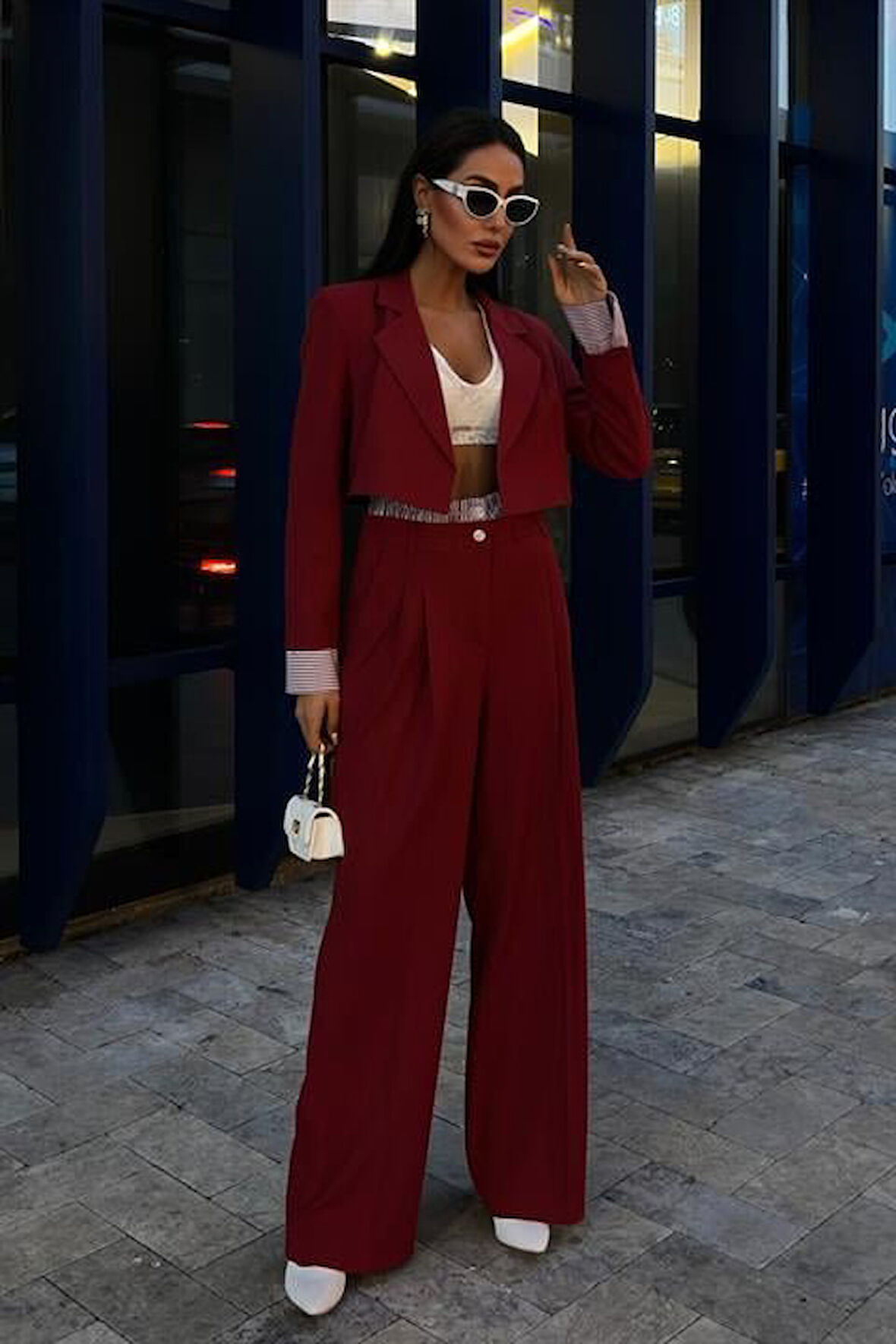 TUA MODA Garni Detaylı Crop Ceketli Takım 10075