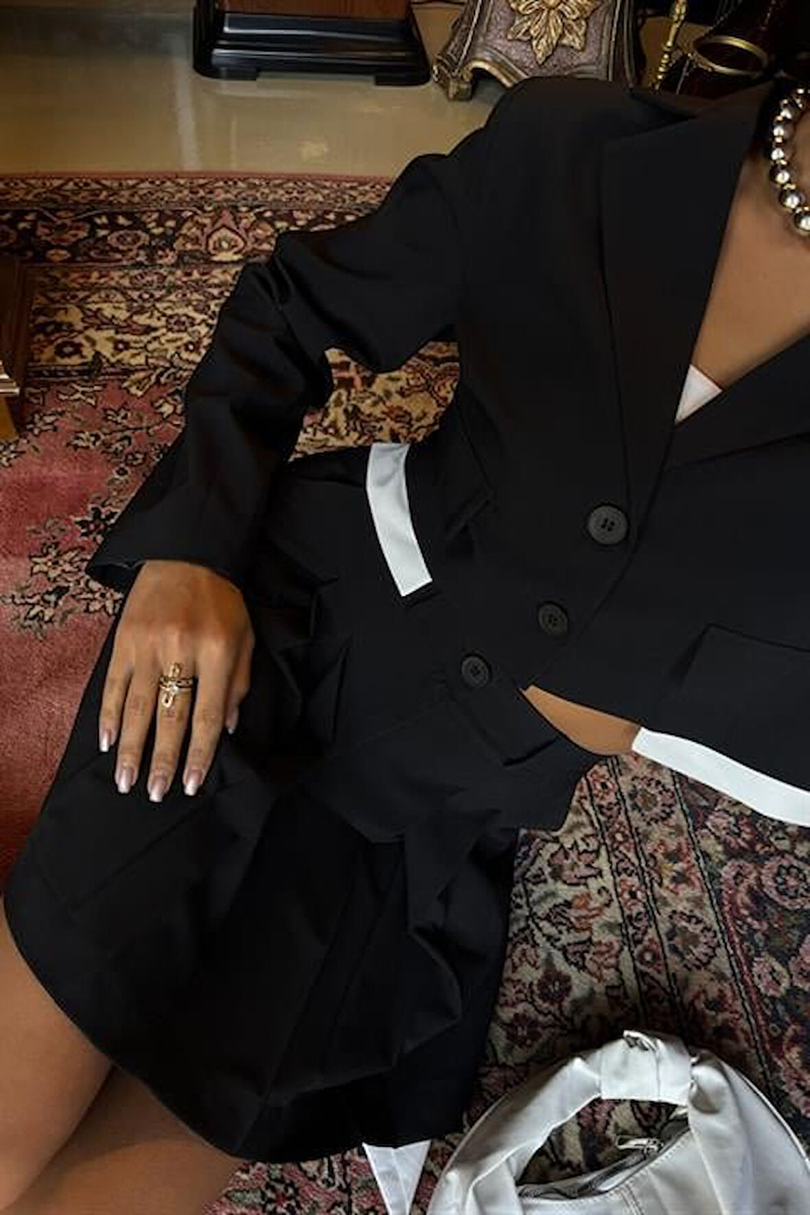 TUA MODA Crop Ceketli Ve Pile Etekli Garnili Takım 10111
