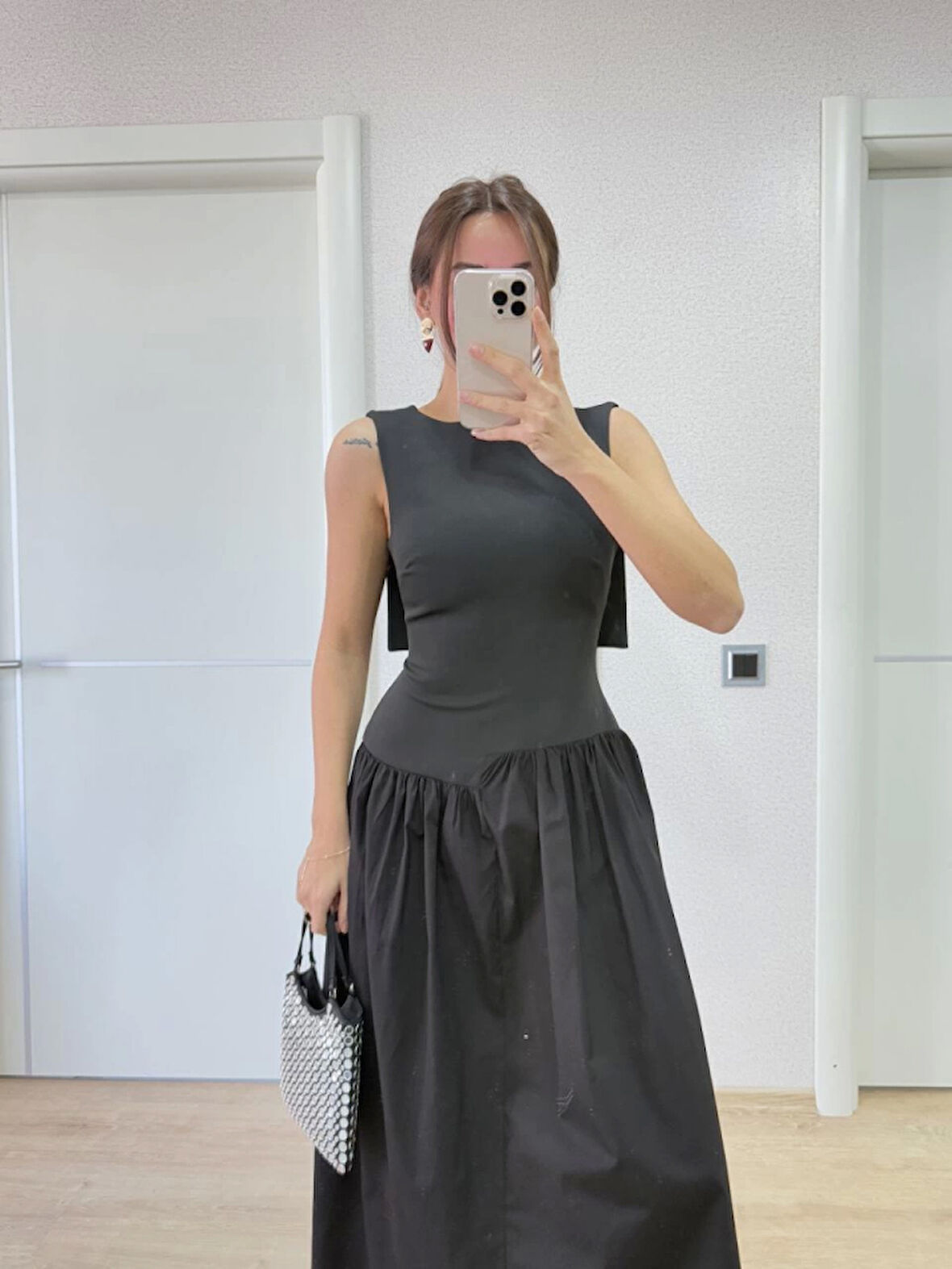 TUA MODA Arkası Kanatlı Uzun Elbise- Siyah