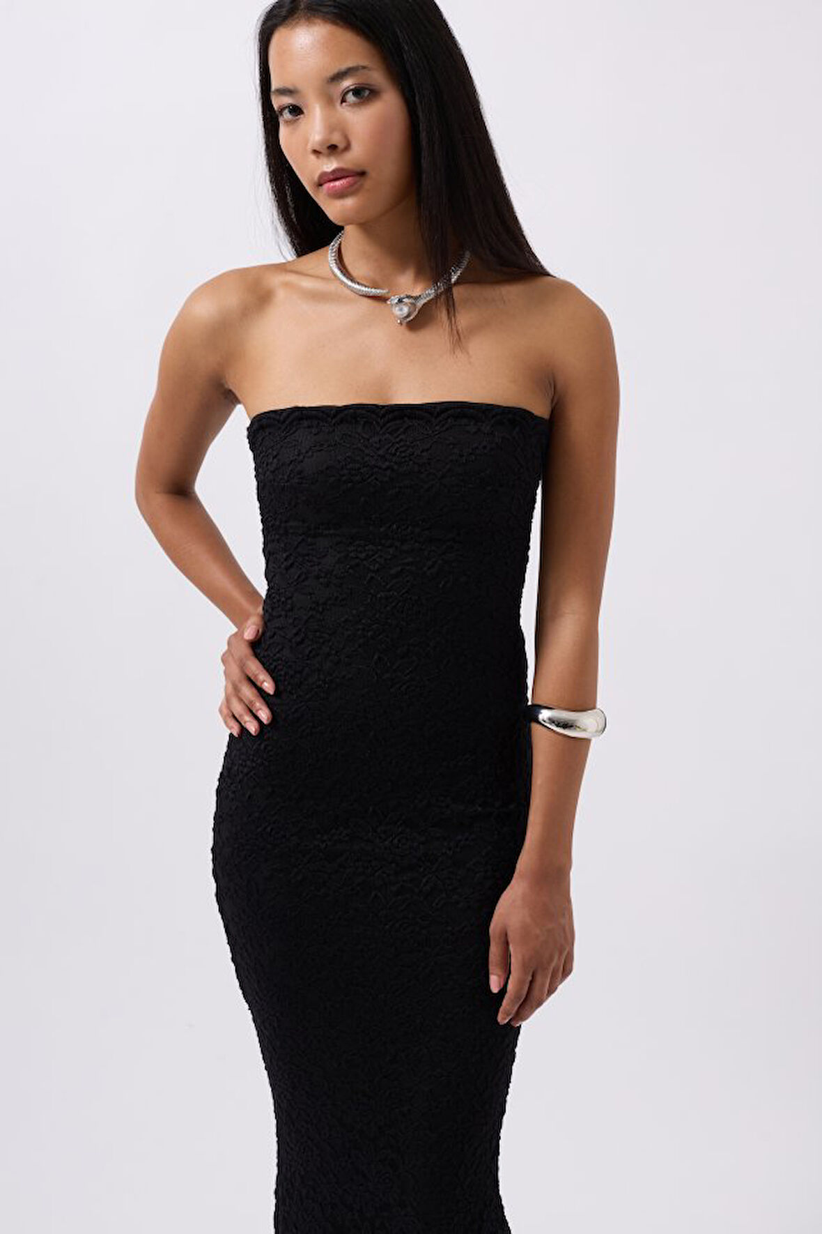 TUA MODA Straplez Dantel Maxi Elbise