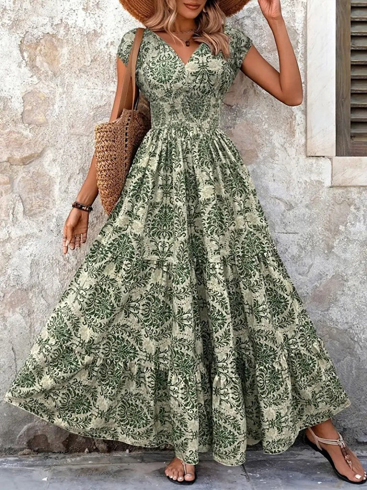 TUA MODA Kadın Kısa Kollu Kruvaze Yaka Beli Lastikli Süprem
