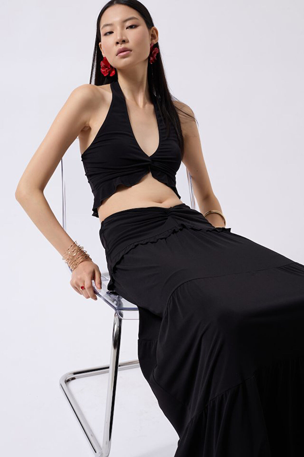 TUA MODA Düğüm Detay Fırfırlı Crop