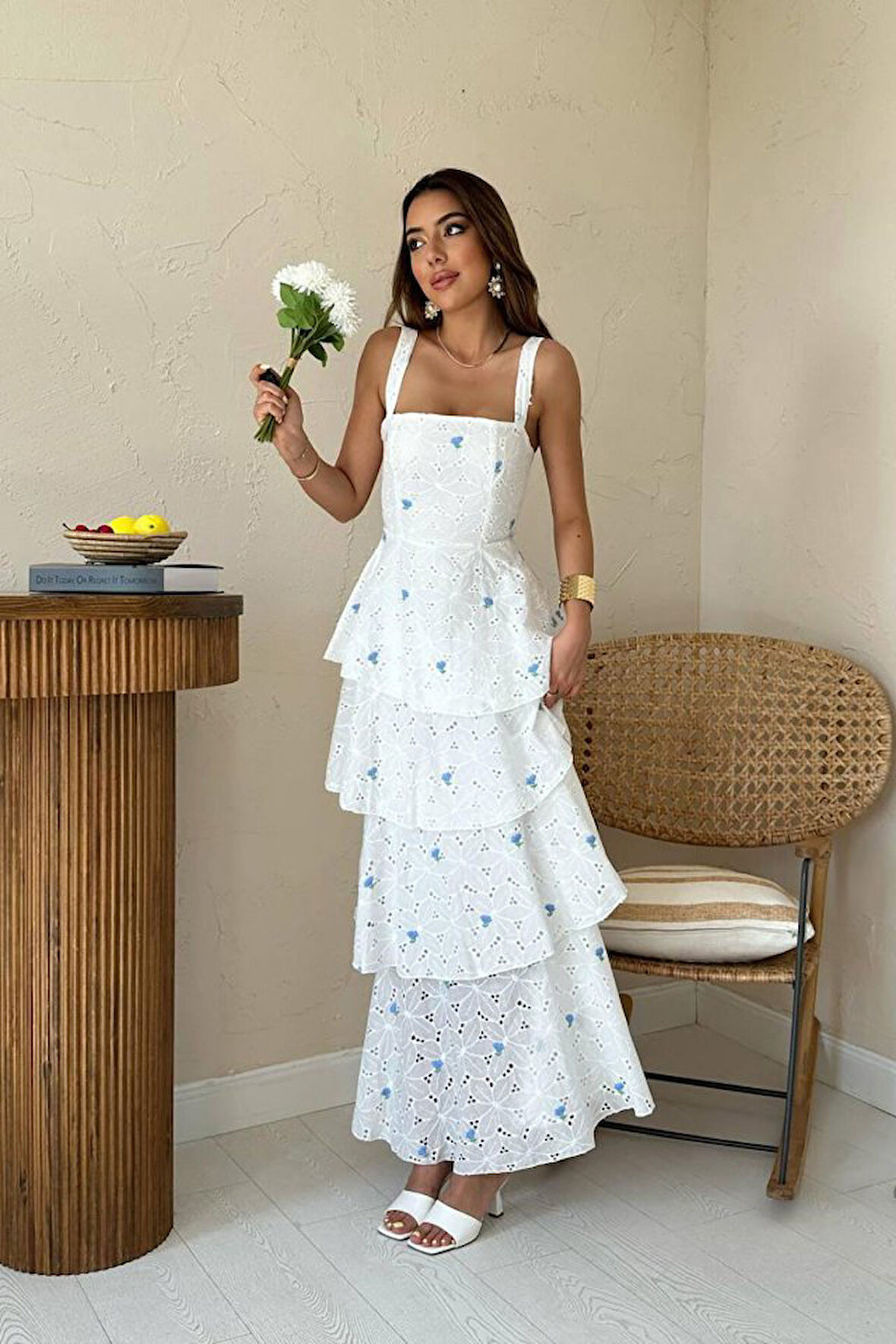 TUA MODA Mavi Kat Kat Arkası Bağlamalı Elbise