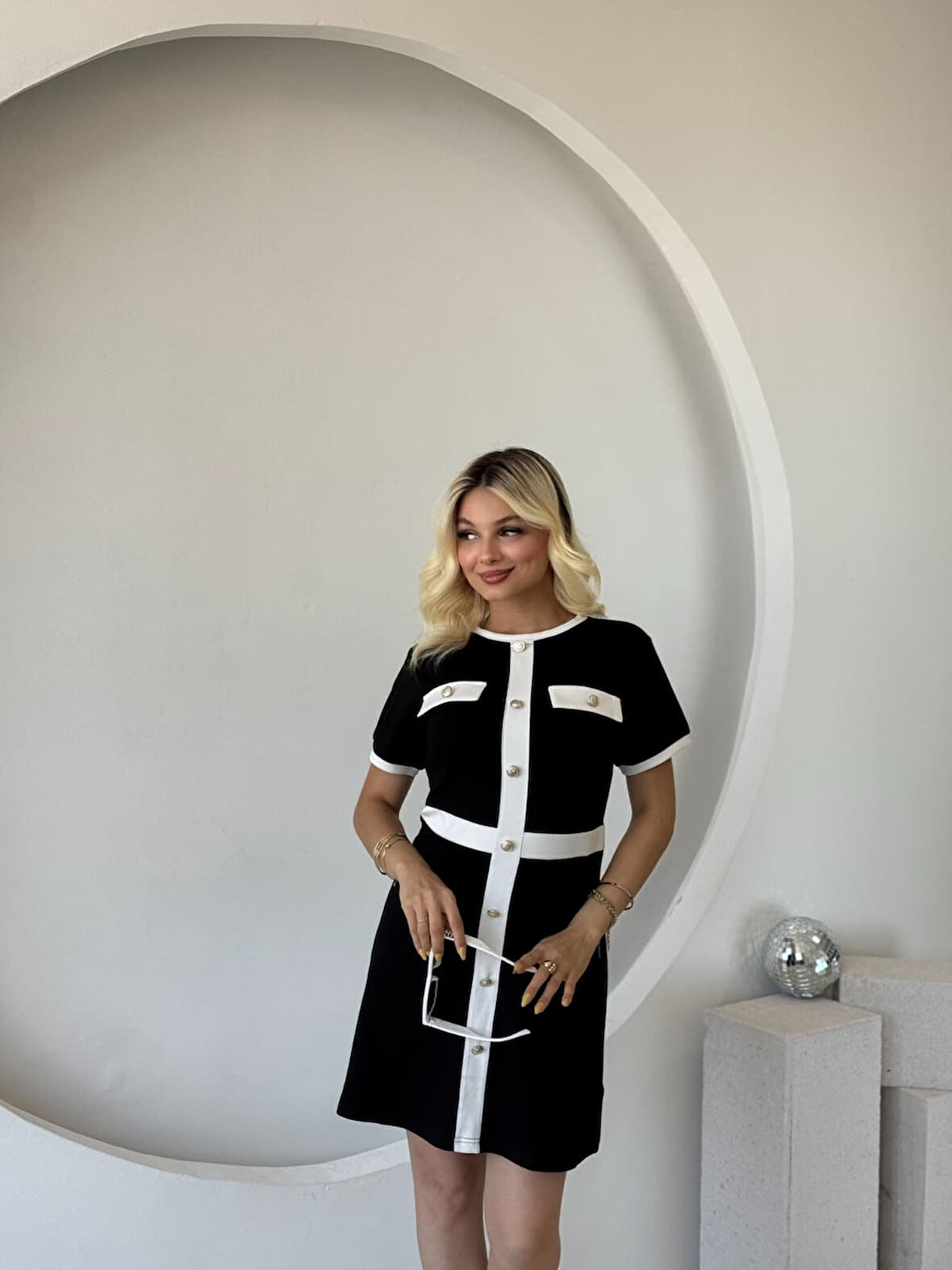 TUA MODA Kadın Kısa Kollu Bisiklet Yaka önden Düğmeli Modal Elbise