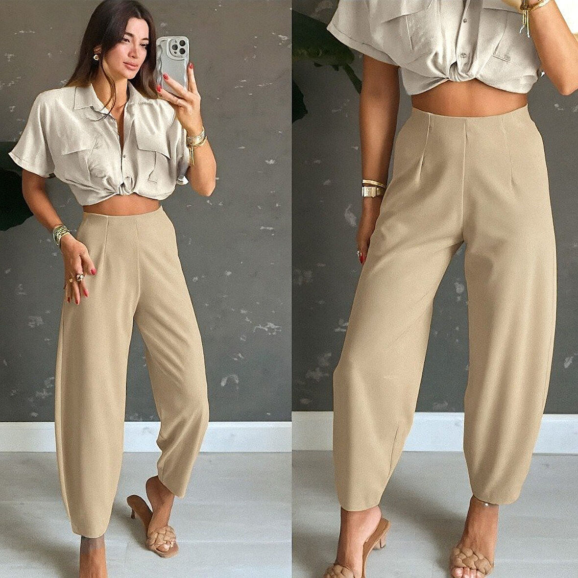 TUA MODA Kadın Yüksek Bel Krep Pantolon