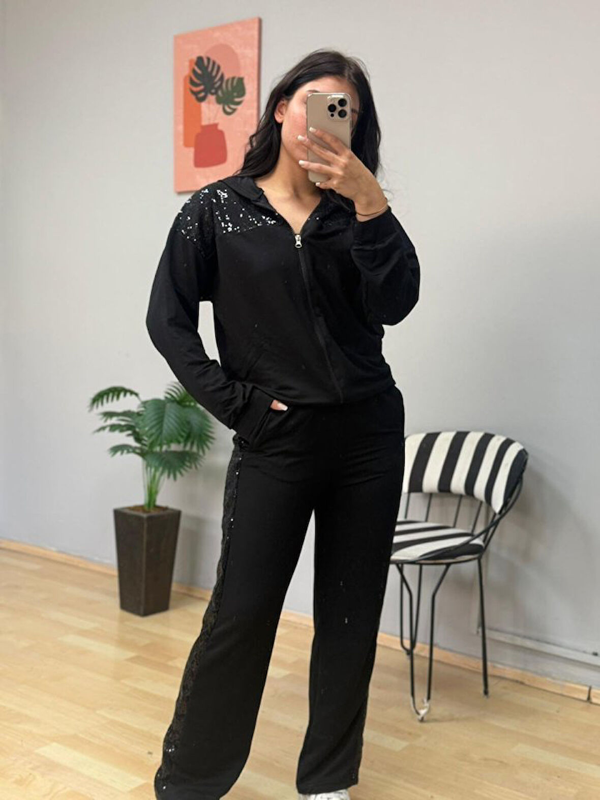 TUA MODA Kadın Iki Iplik Kumaş Pul Ve Fermuar Detaylı Ikili Takım