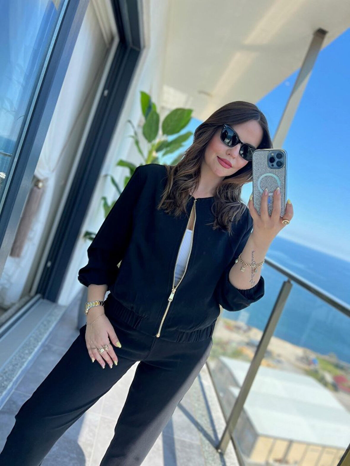 TUA MODA Kadın Uzun Kollu önden Fermuarlı Modal Ceket Ve Pantolon Ikili Takım