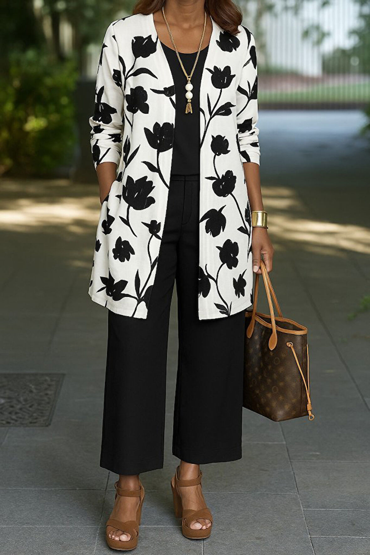 TUA MODA Kadın Uzun Kollu önü Açık Modal Ceket Kolsuz Viskon Iki Iplik Bluz Ve Pantolon üçlü Takım