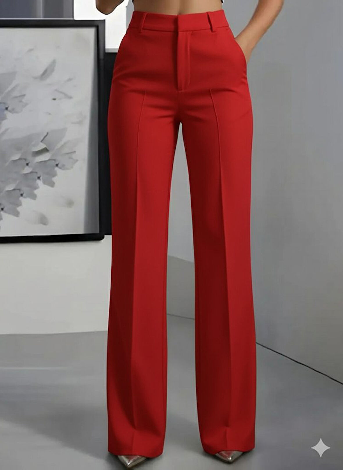 TUA MODA Kadın Yüksek Bel Cepli Ithal Krep Pantolon