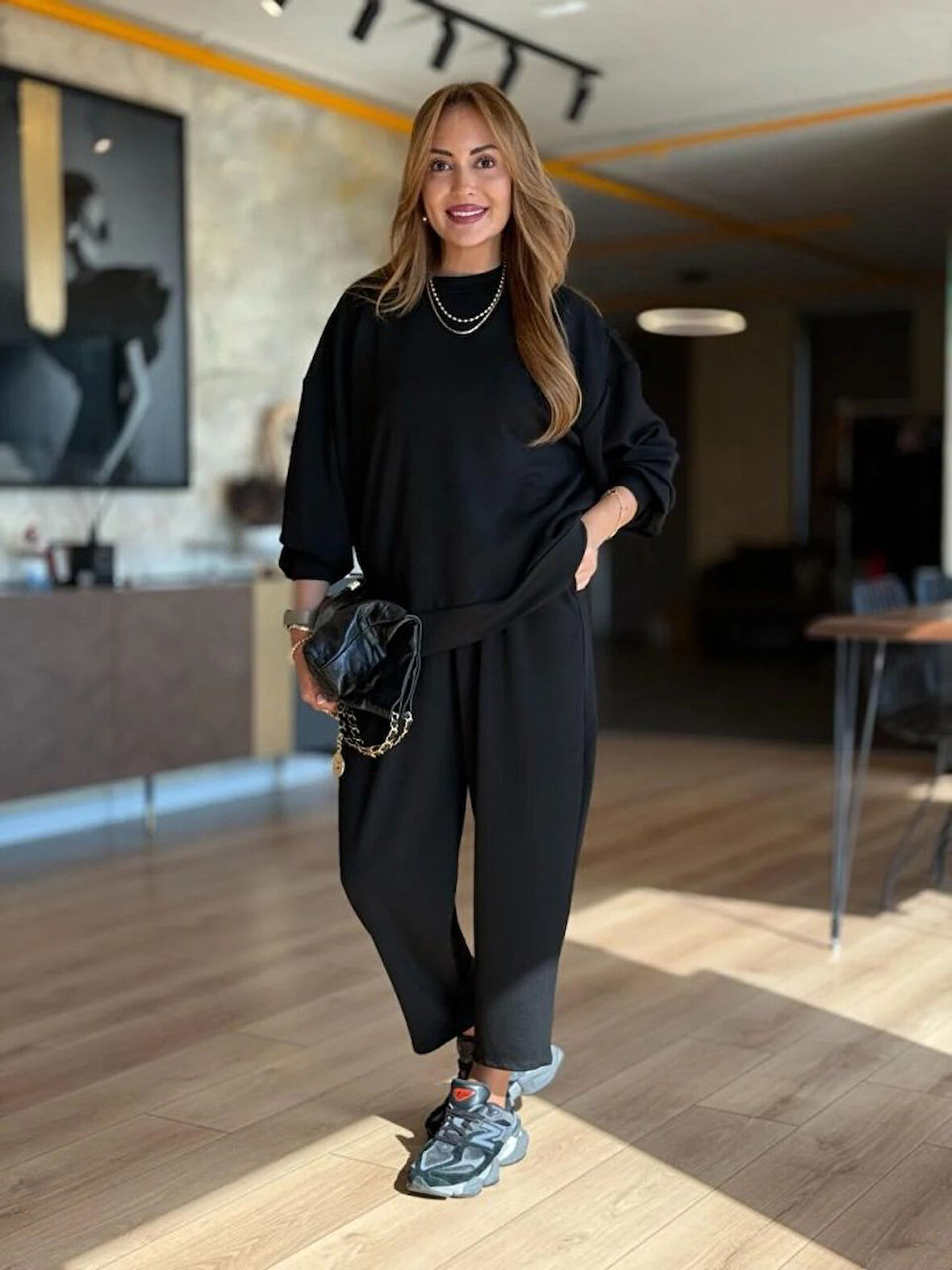 TUA MODA Kadın Uzun Kollu Bisiklet Yaka Viskon Iki Iplik Bluz Ve Pantolon Ikili Takım