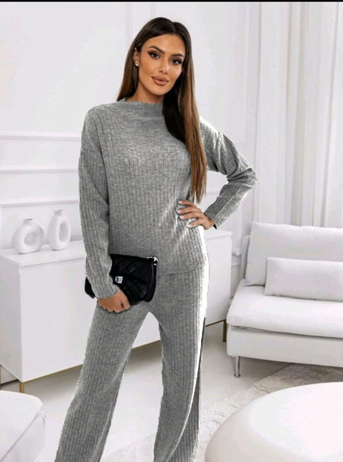 TUA MODA Kadın Uzun Kollu Triko Ikili Takım
