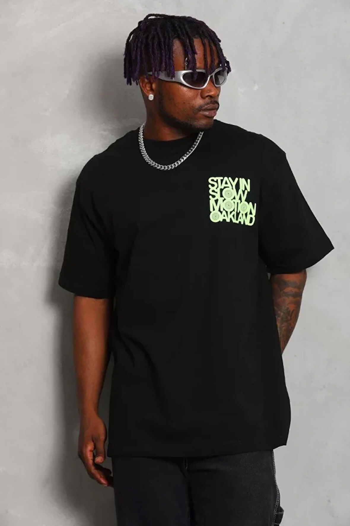 TUA MODA Unisex Oversize Baskılı Bisiklet Yaka T-Shirt - Siyah