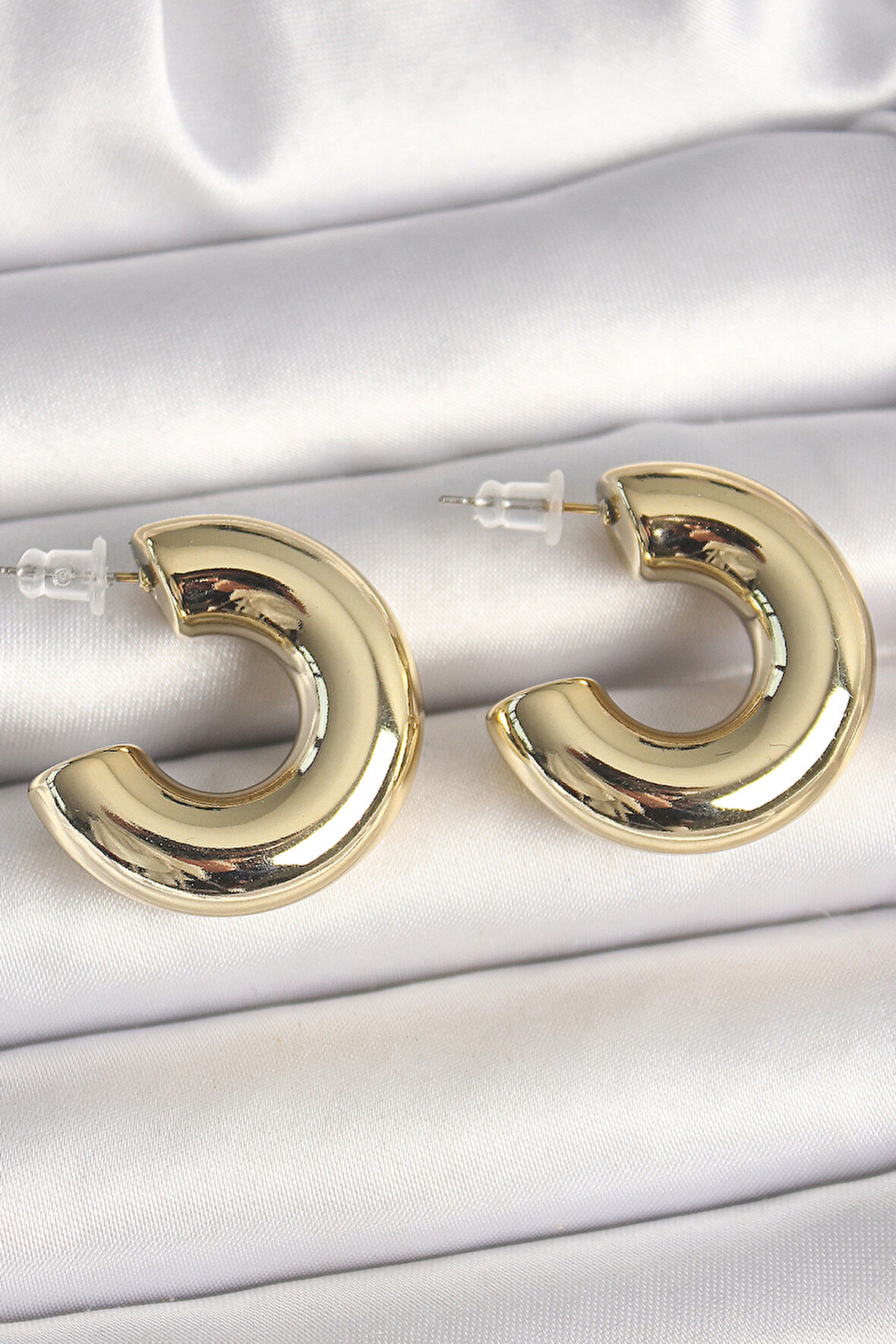 TUA MODA Pirinç Gold Renk Yarım Halka Model CCB Kadın Küpe