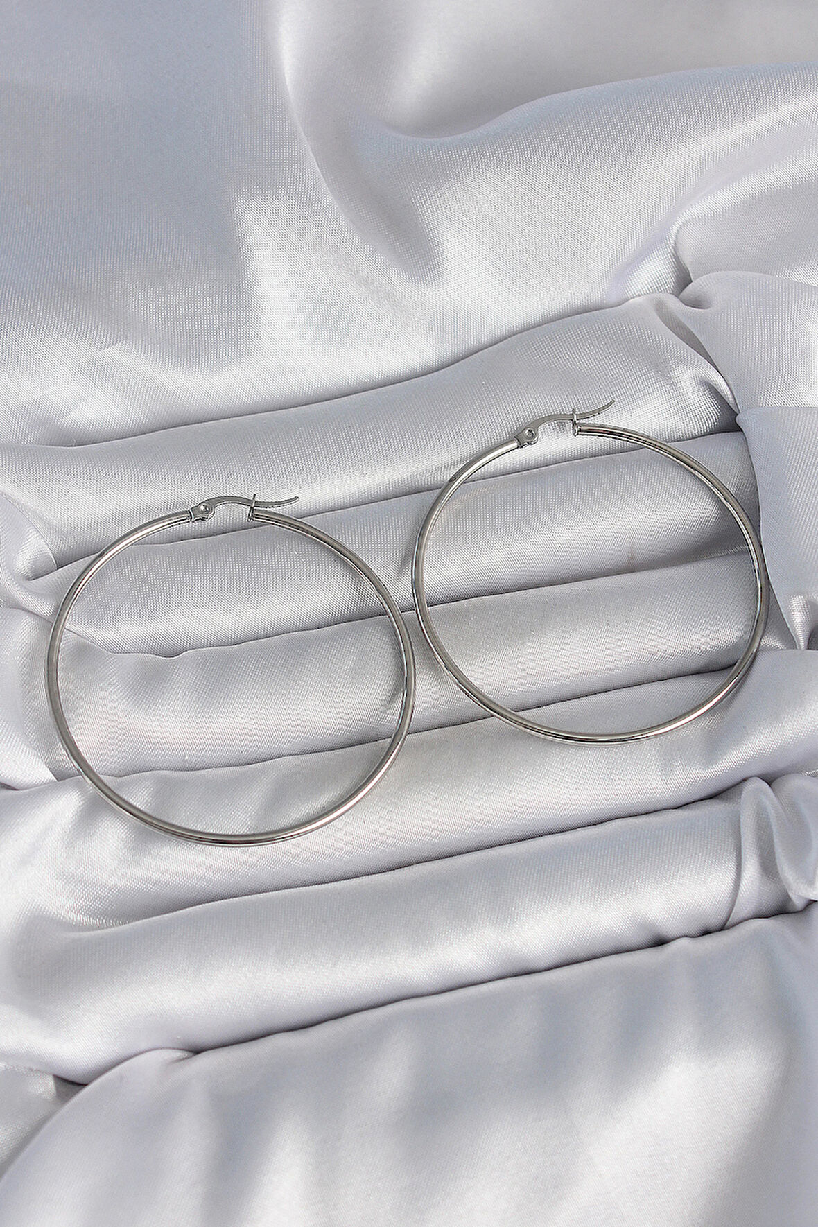 TUA MODA 316 Çelik Gümüş Renk 53 mm Halka Model Kadın Küpe