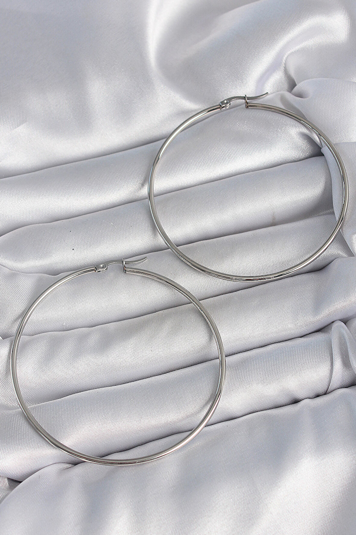 TUA MODA 316 Çelik Gümüş Renk 63 mm Halka Model Kadın Küpe