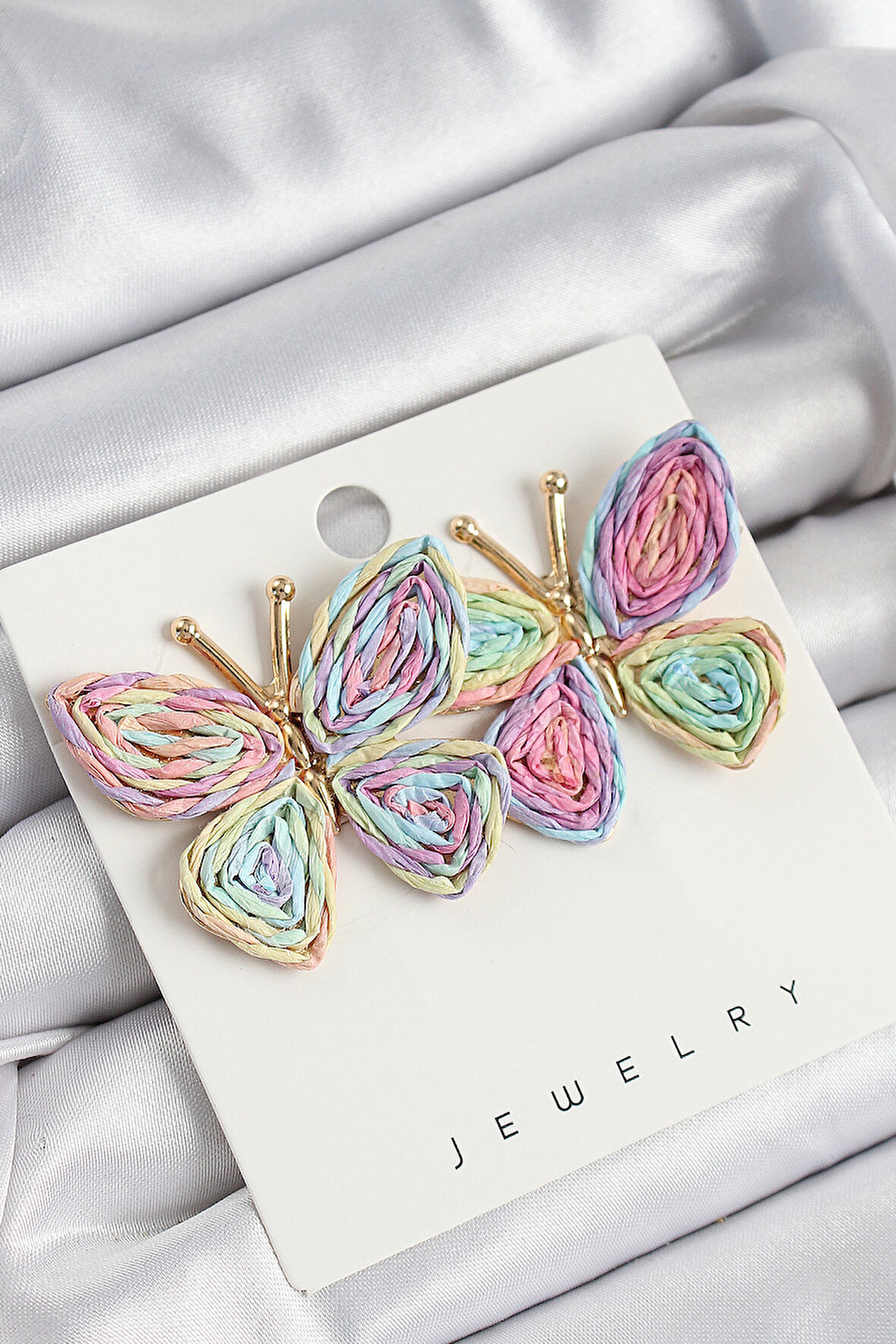 TUA MODA Pirinç Rainbow Kelebek Model Gold Renk Kadın Hasır Küpe