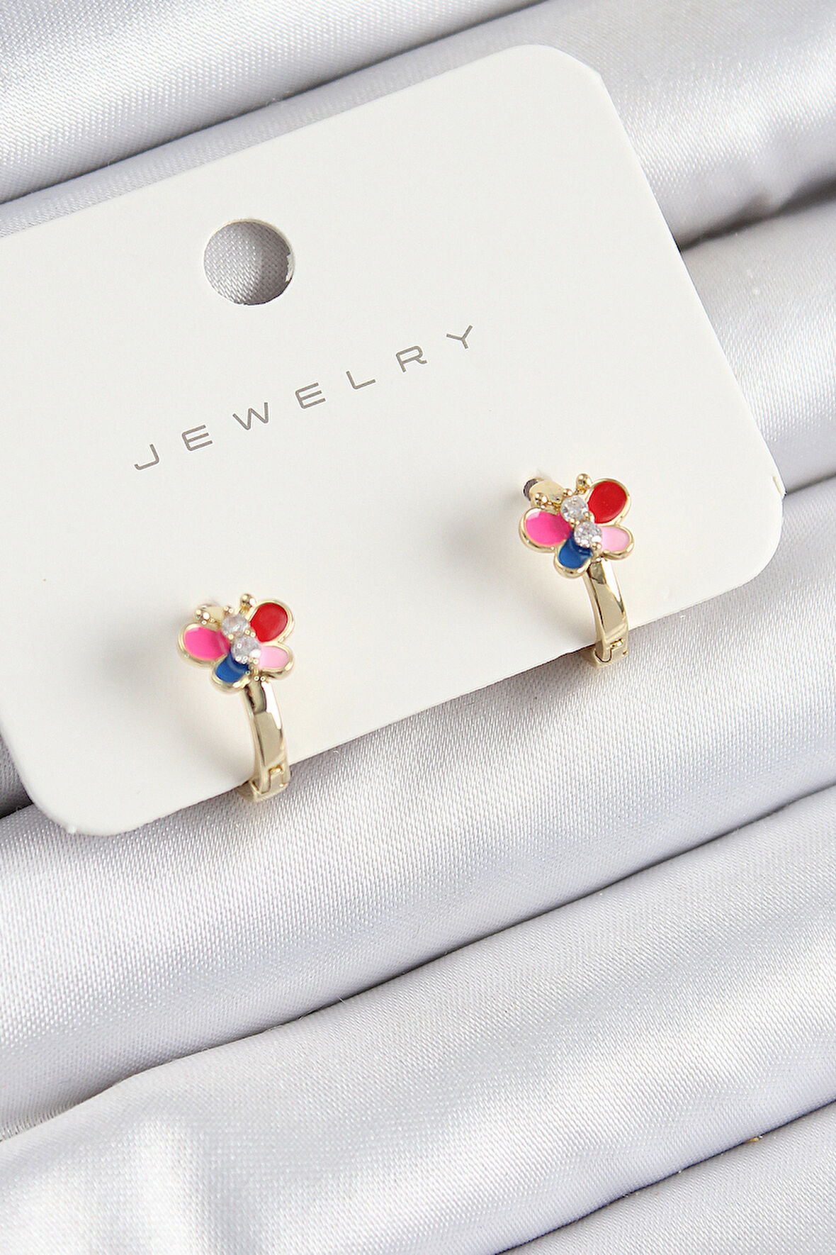 TUA MODA Pirinç Zirkon Taşlı Kelebek Model Gold Renk Çocuk Küpe