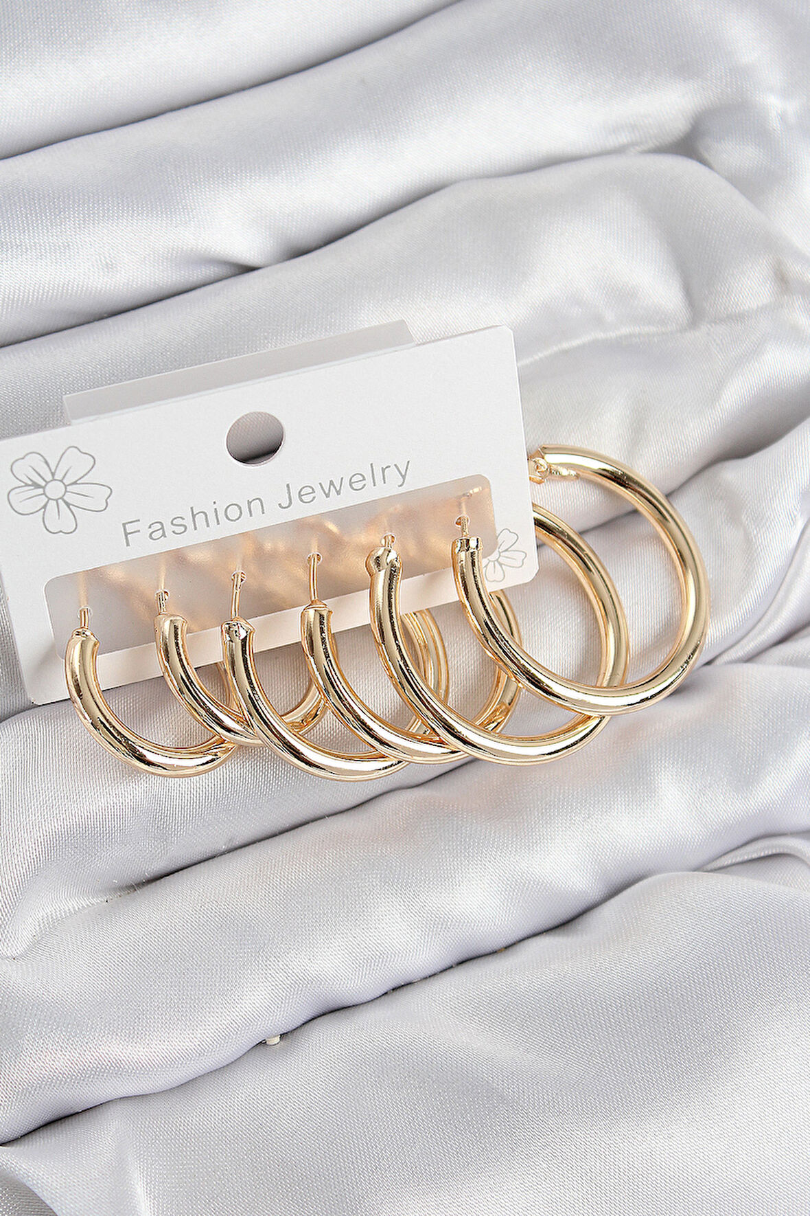 TUA MODA Pirinç Halka Model Gold Renk Kadın Set Küpe