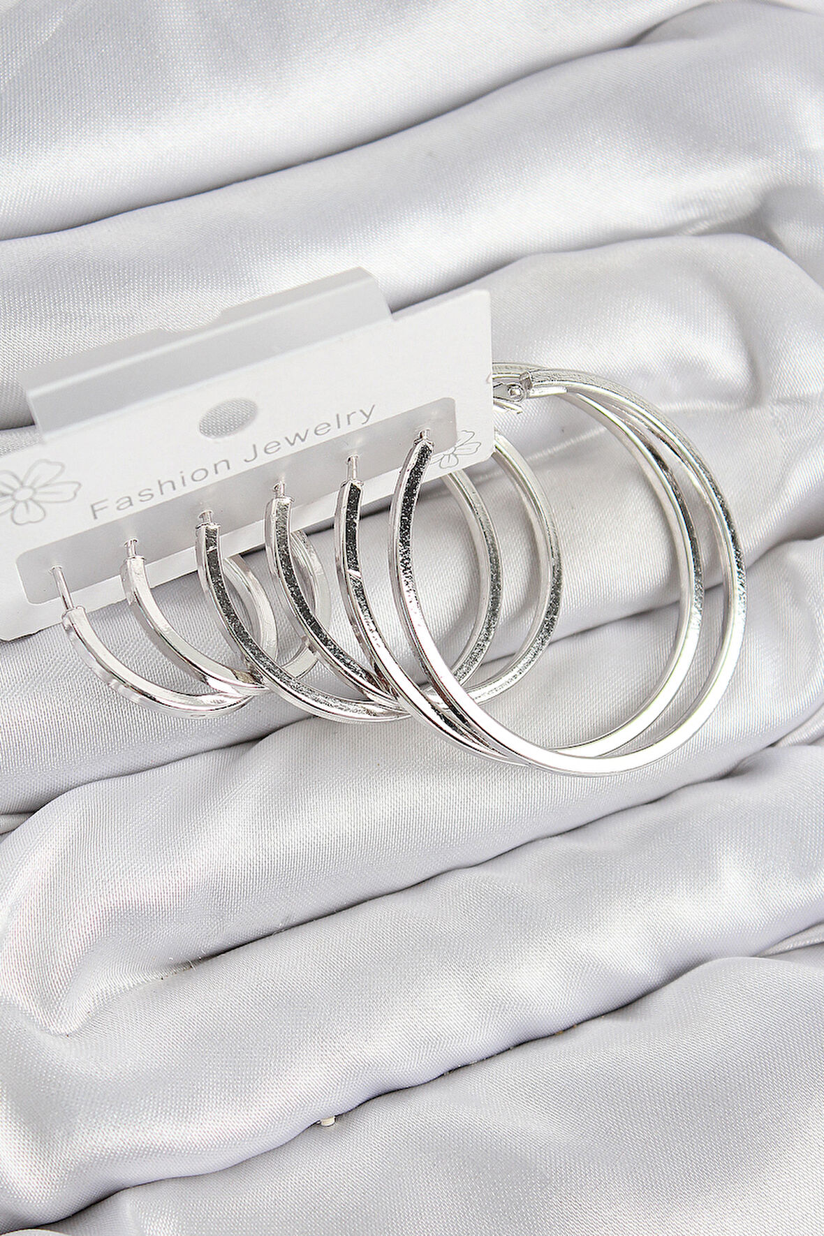 TUA MODA Pirinç Halka Model Gümüş Renk Kadın Set Küpe