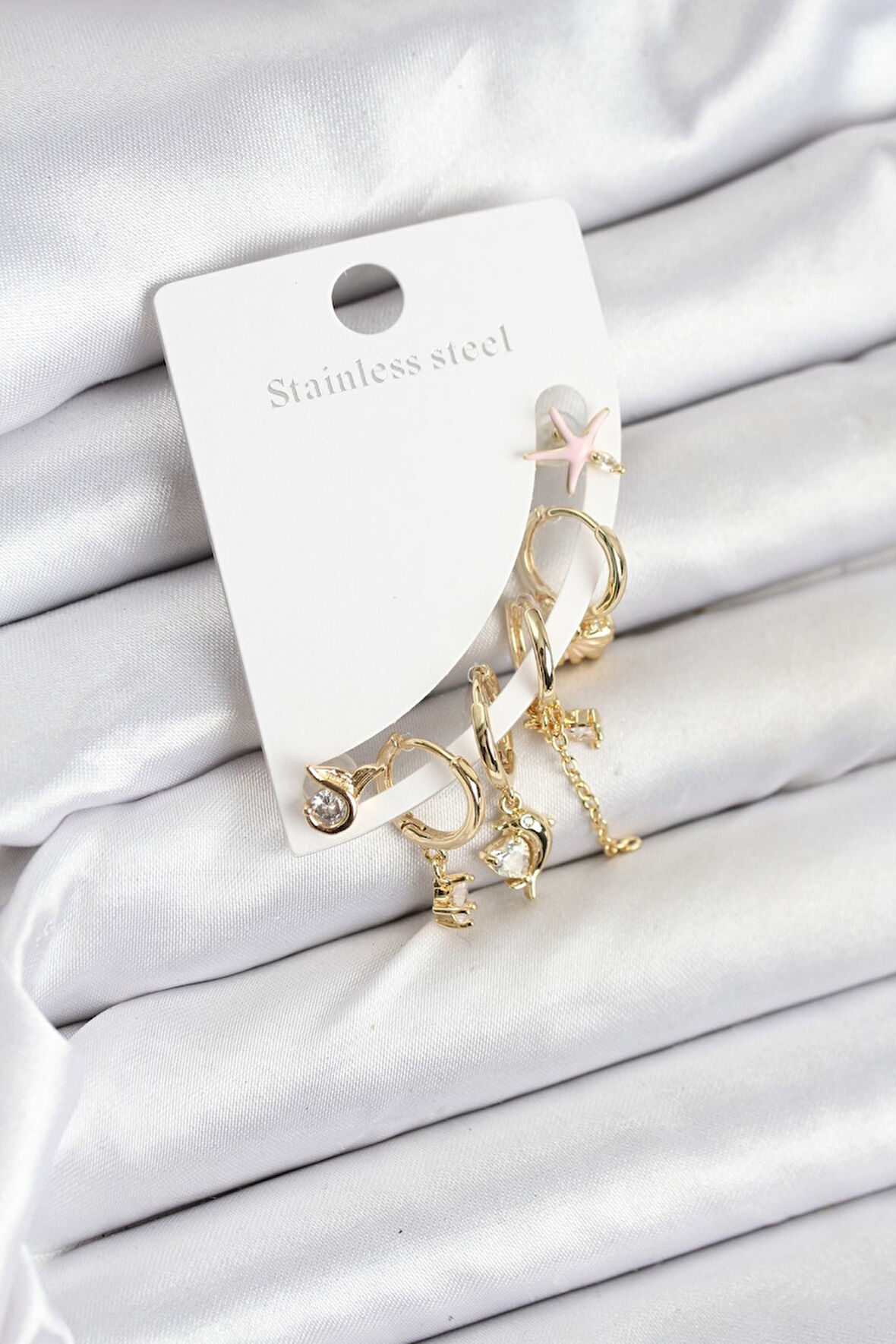 TUA MODA Pirinç Gold Renk Set Küpe