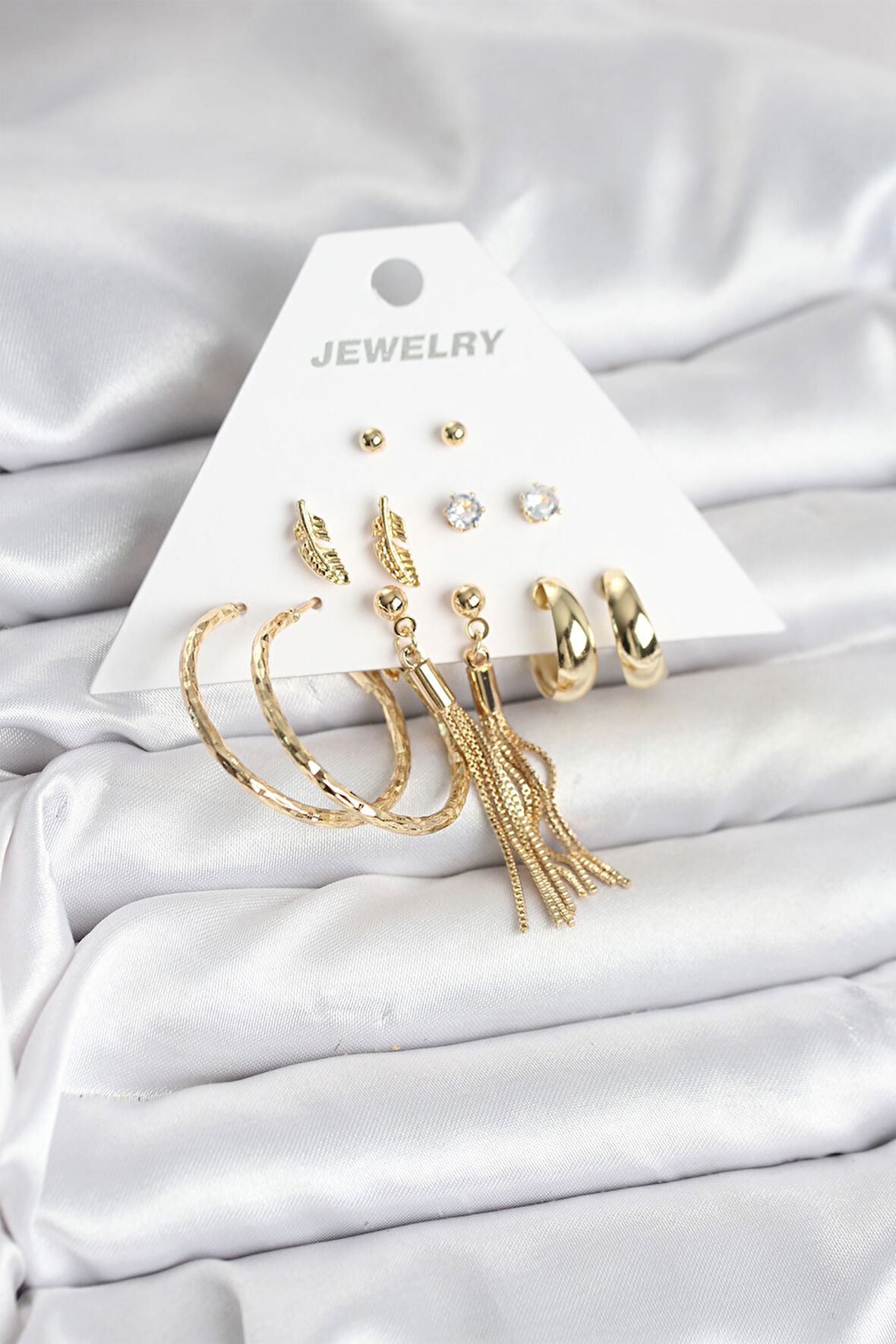 TUA MODA Gold Renk Pirinç Kadın 6 Çift Küpe Seti