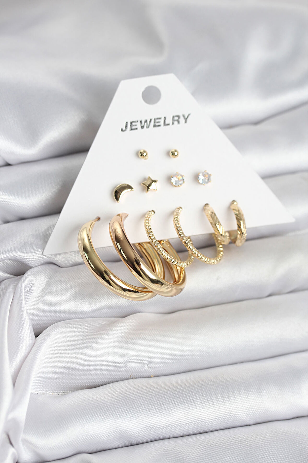 TUA MODA Gold Renk 6 Çiftli Pirinç Kadın Küpe Seti