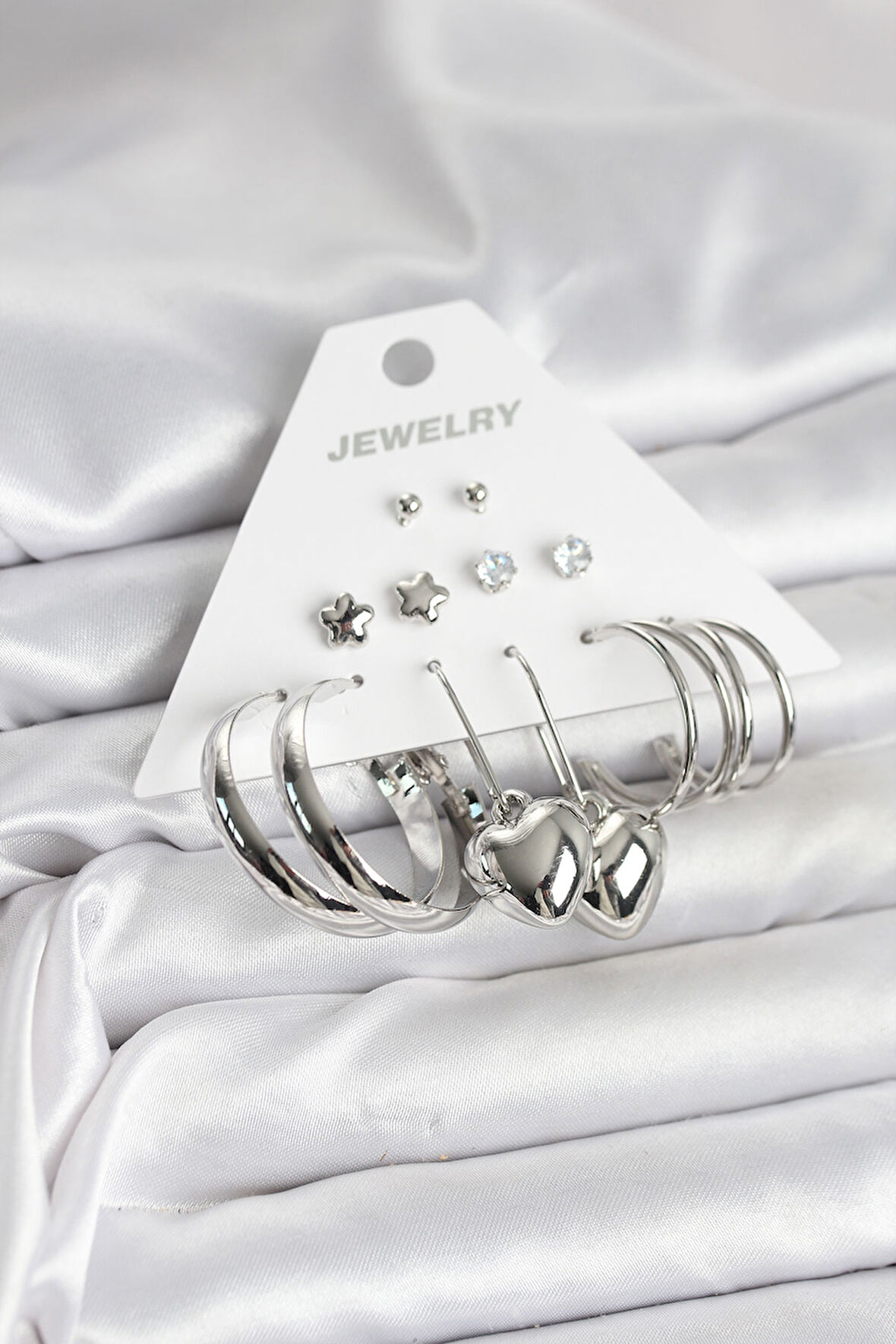 TUA MODA Pirinç Gümüş Renk 6 Çift Kadın Küpe Seti