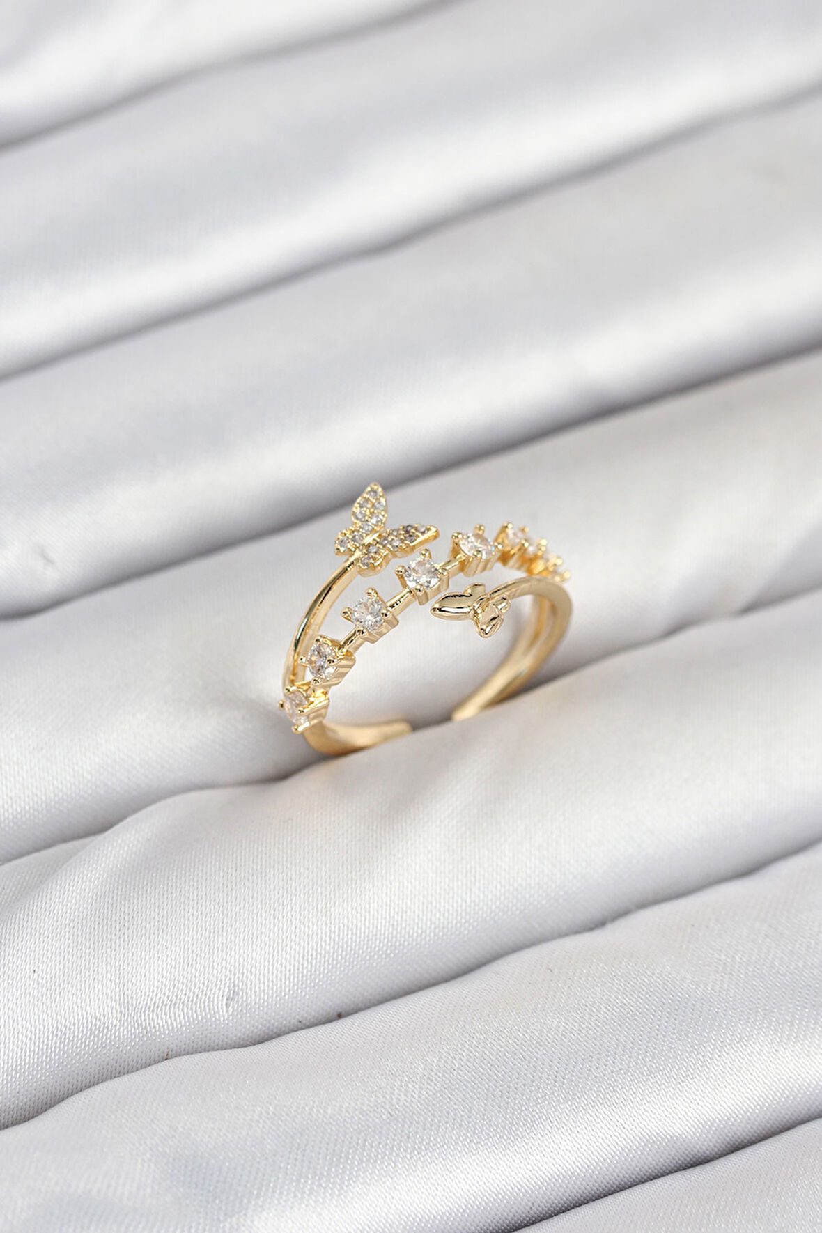 TUA MODA Pirinç Gold Renk Zirkon Taşlı Kelebek Model Kadın Yüzük