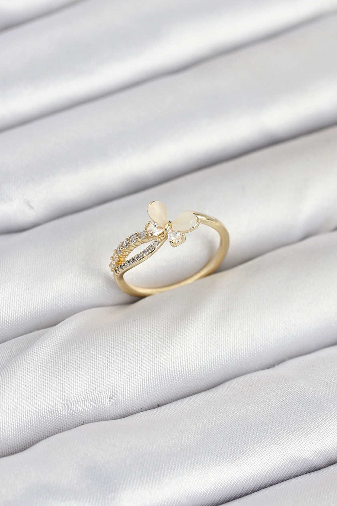 TUA MODA Pirinç Gold Renk Kelebek Zirkon Taşlı Kadın Yüzük