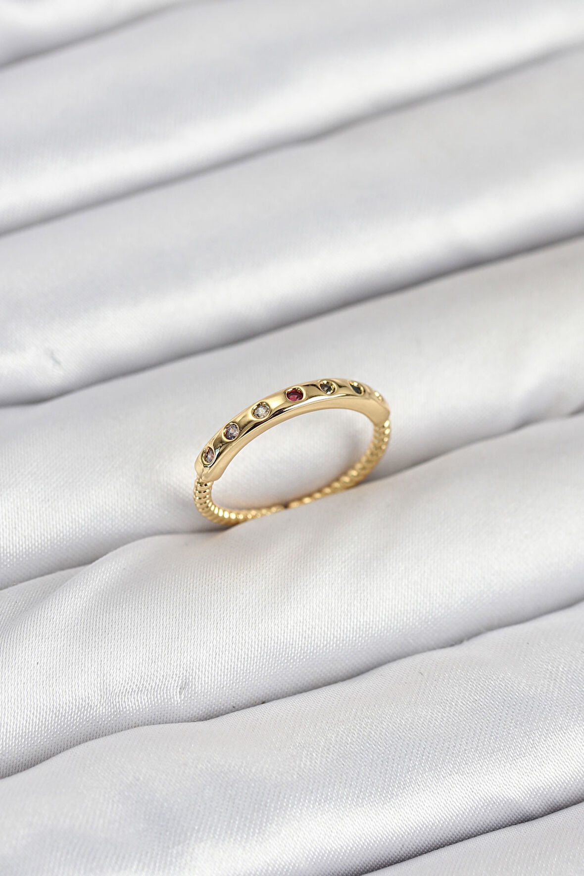 TUA MODA Pirinç Gold Renk Renkli Zirkon Taşlı Kadın Yüzük