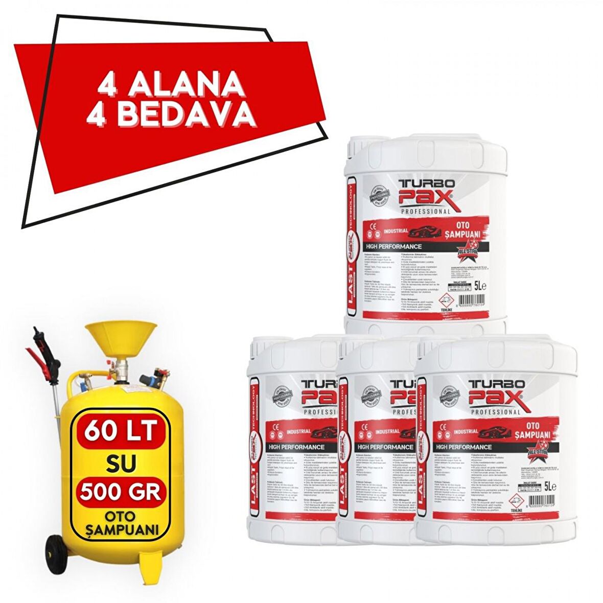 4 Alana 4 Bedava Oto Yıkama Şampuanı (500 Gr / 60 Lt Konsantre)