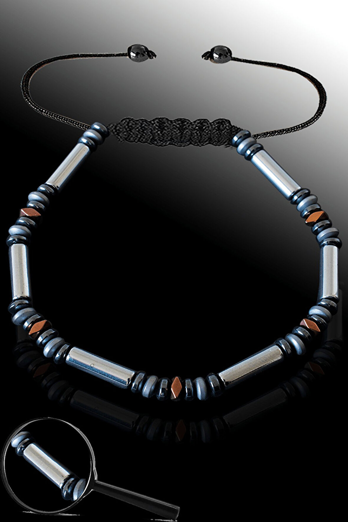 Sertifikalı AAA+ Dikdörtgen Model Terahertz Taşı Bileklik - Titreşim Taşı