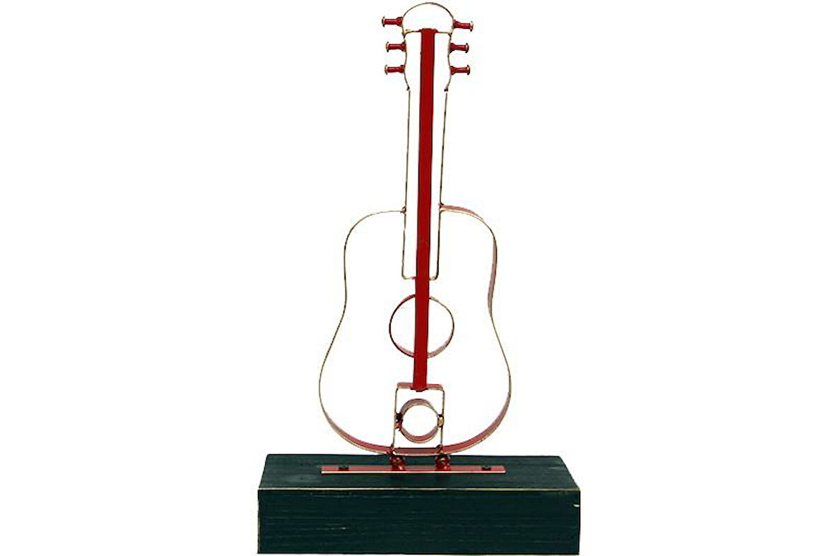 Obje Gitar Ahşap Standlı Biblo Dekoratif Ev Ofis Hediyelik