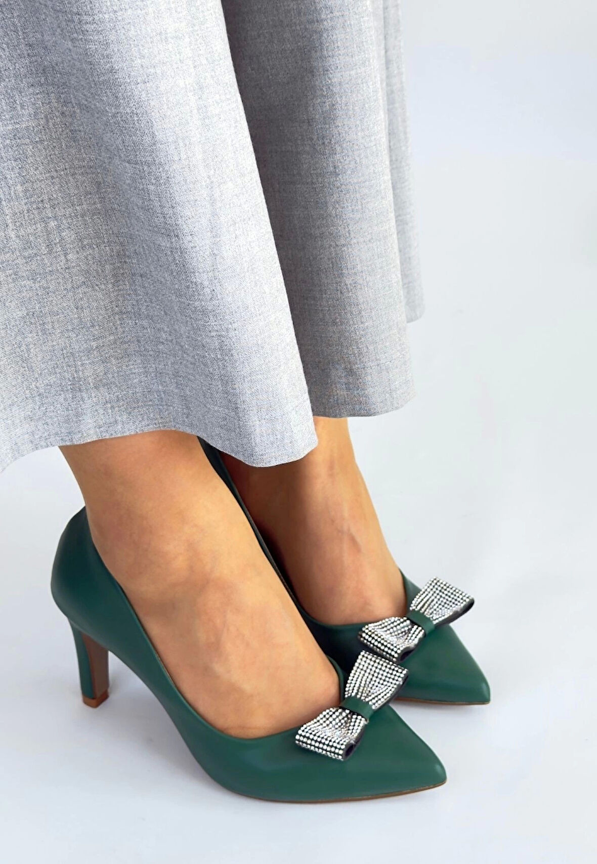 Keana Yeşil Cilt Topuklu Ayakkabı