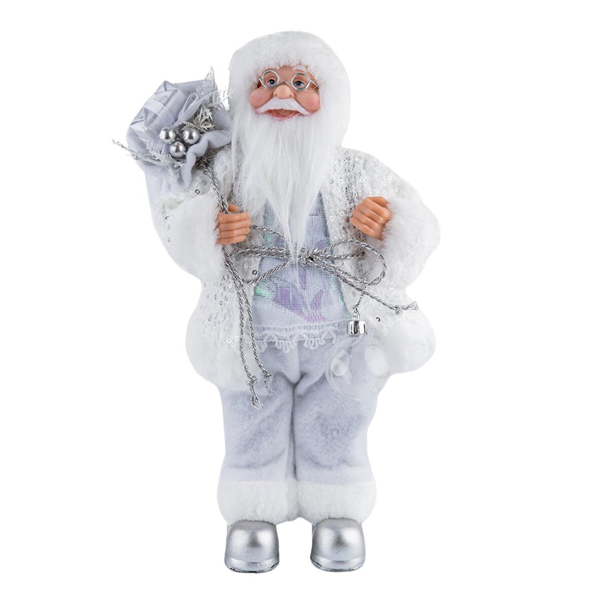 Gümüş Payet Ceketli Noel Baba 30 cm - Mavi Su Dünyası