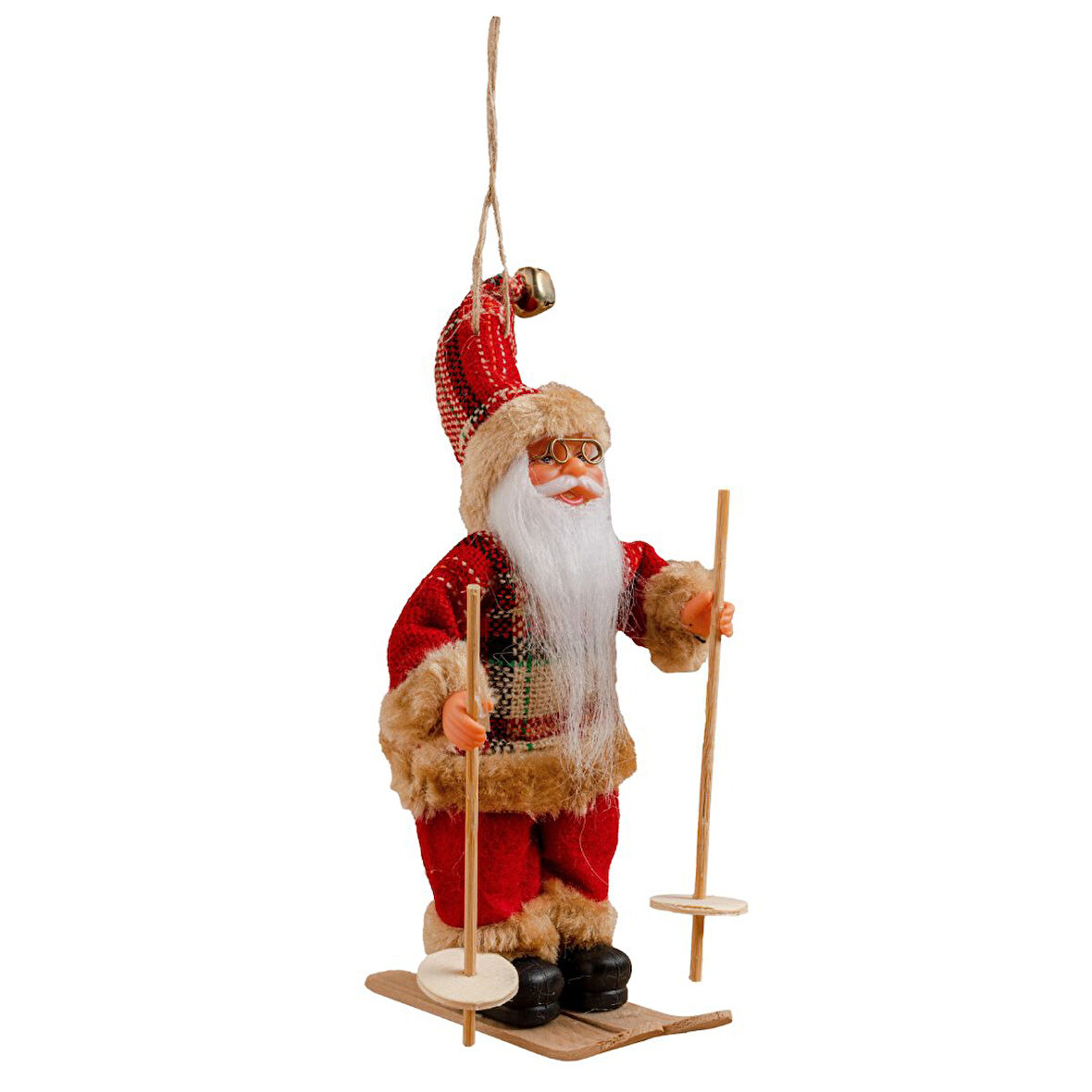 Kızaklı Noel Baba Ekose Kırmızı 17 cm - Mavi Su Dünyası