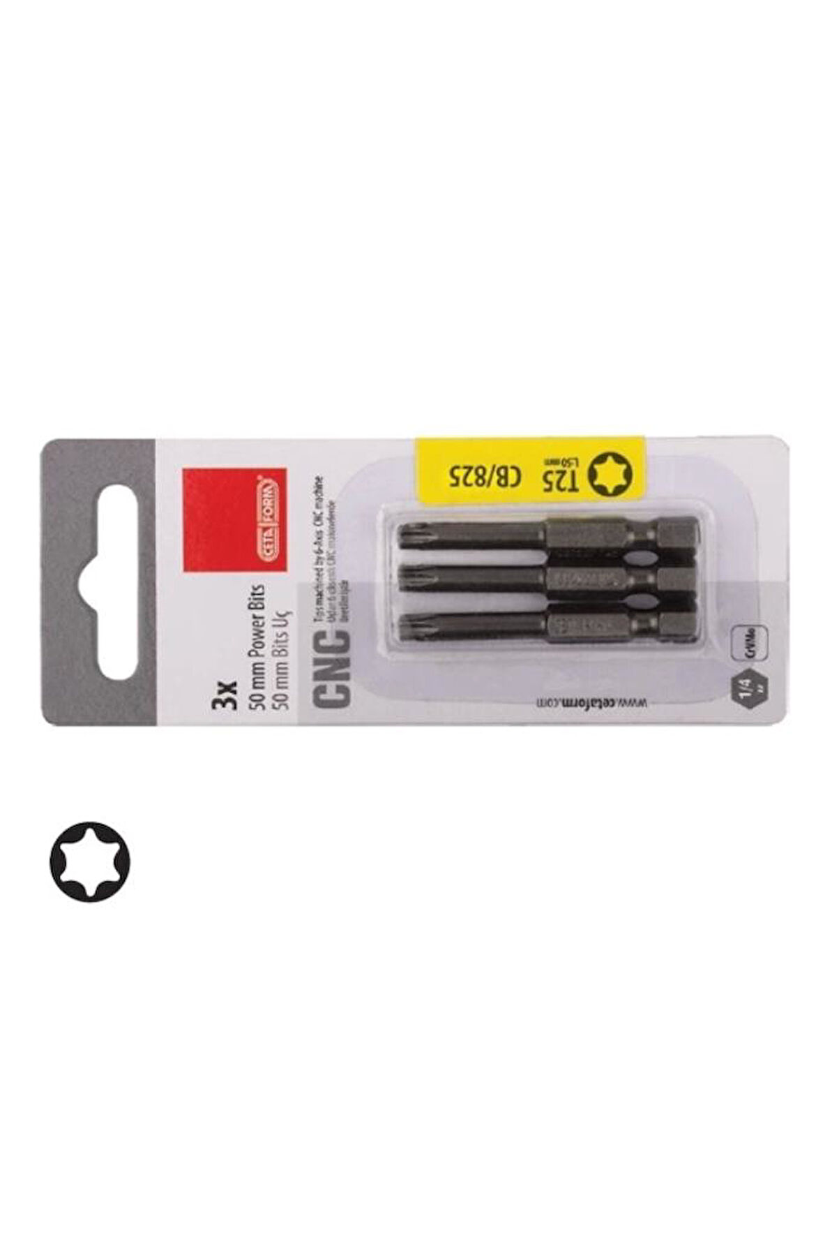 Ceta Form CB/826X 3 Parça 1/4'' TORX Bits Uç - T20 x 50 mm / Kartlı