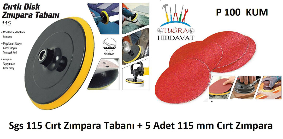 Sgs Cırt Zımpara Tabanı 115mm + P100 Kum 5 Adet Cırt Zımpara