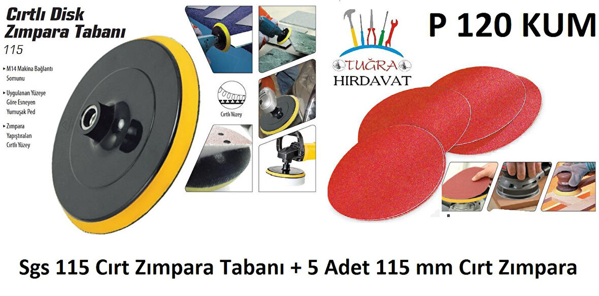 Sgs Cırt Zımpara Tabanı 115mm + P120 Kum 5 Adet Cırt Zımpara