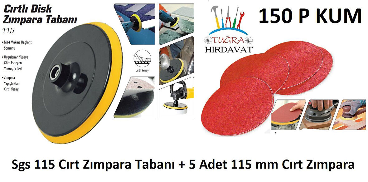 Sgs Cırt Zımpara Tabanı 115mm + P150 Kum 5 Adet Cırt Zımpara
