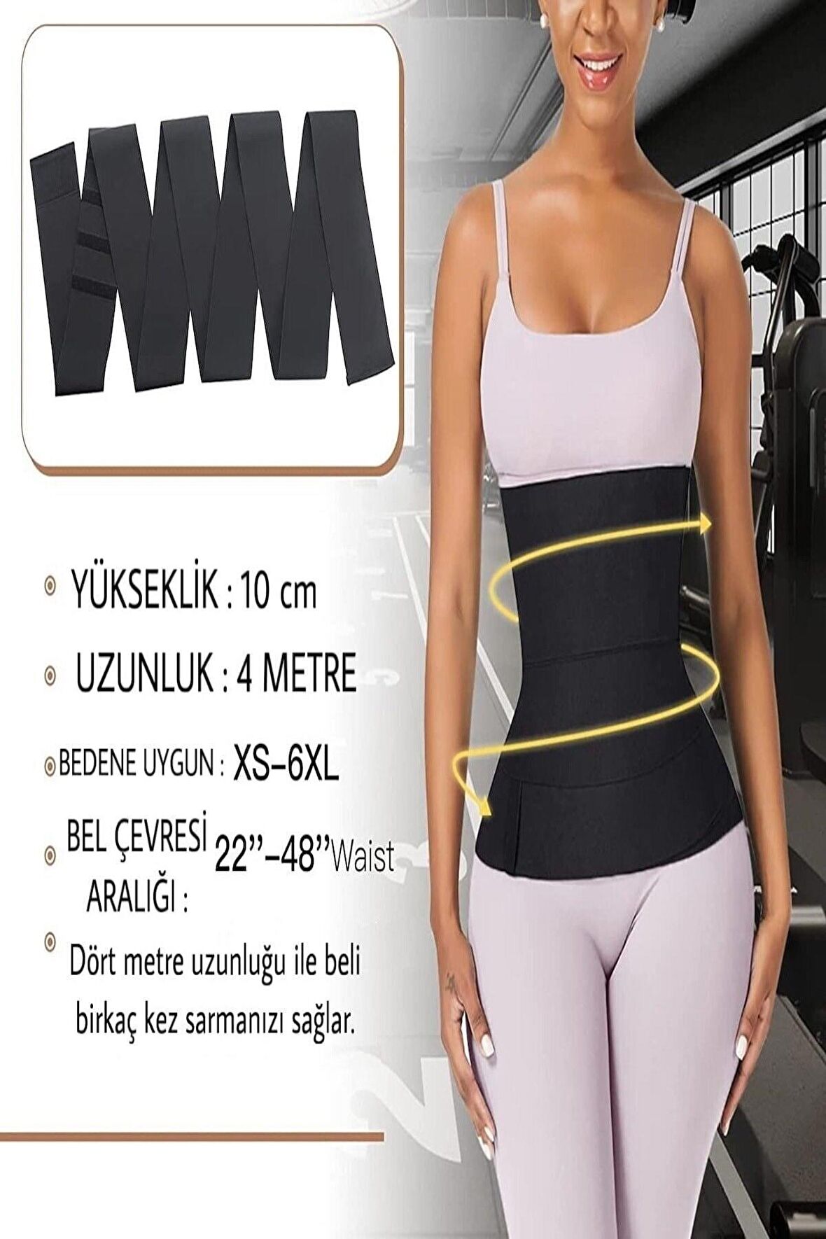 Waist Trainer Tummy Wrap Inceltici Zayıflatıcı Bele Dolamalı Kum Saati Görünümü 4m Sarmal Bel Korses